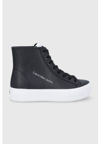Calvin Klein Jeans Buty skórzane kolor czarny na platformie. Nosek buta: okrągły. Zapięcie: sznurówki. Kolor: czarny. Materiał: guma. Obcas: na platformie #1