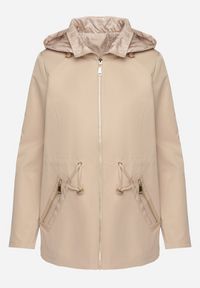 Born2be - Beżowa Kurtka Parka Dwustronna z Odpinanym Kapturem Amoetta. Okazja: na co dzień. Kolor: beżowy. Materiał: jeans. Wzór: gładki. Styl: elegancki, casual