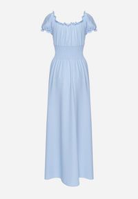 Born2be - Jasnoniebieska Wiskozowa Sukienka z Gumką w Pasie i Trójkątnym Dekoltem Quneri. Okazja: na randkę, na imprezę, na spacer. Kolor: niebieski. Materiał: wiskoza. Typ sukienki: sportowe. Styl: elegancki, sportowy #4