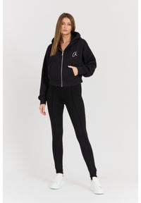 Calvin Klein - CALVIN KLEIN Czarna damska rozpinana bluza z kapturem, Rozmiar L. Okazja: na co dzień. Typ kołnierza: kaptur. Kolor: czarny. Materiał: bawełna. Długość rękawa: długi rękaw. Długość: długie. Styl: klasyczny, casual