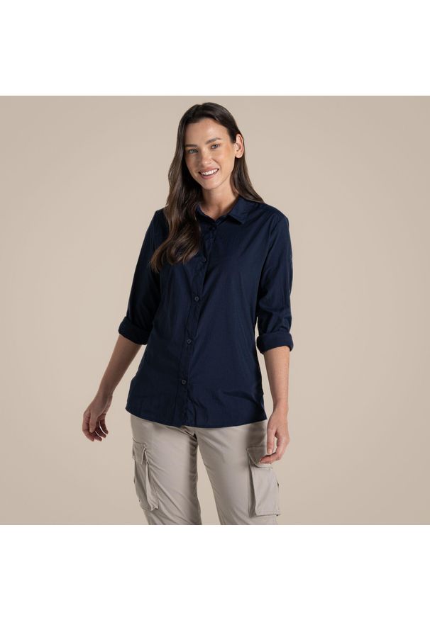 CRAGHOPPERS - Koszula podróżnicza damska Craghoppers NosiLife Freeda Long Sleeved Shirt. Okazja: na co dzień. Kolor: niebieski. Styl: casual