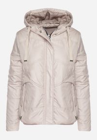 Born2be - Beżowa Casualowa Kurtka z Kapturem i Ozdobnymi Sznurkami Evialinae. Okazja: na co dzień. Typ kołnierza: kaptur. Kolor: beżowy. Materiał: poliester, jeans. Styl: casual #7