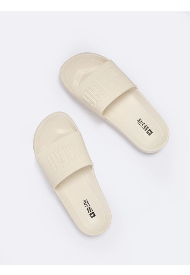 Big-Star - Klapki damskie plażowe beżowe NN274A667 800. Okazja: na plażę. Kolor: beżowy. Wzór: aplikacja. Sezon: lato. Styl: elegancki, sportowy