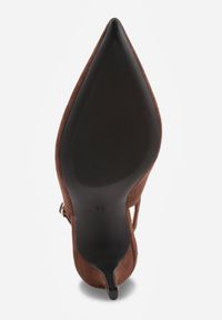 Born2be - Brązowe Sandały na Szpilce z Odkrytą Piętą Nevilianae. Okazja: na co dzień. Zapięcie: sprzączka. Kolor: brązowy. Materiał: jeans. Obcas: na szpilce. Styl: casual, klasyczny #8