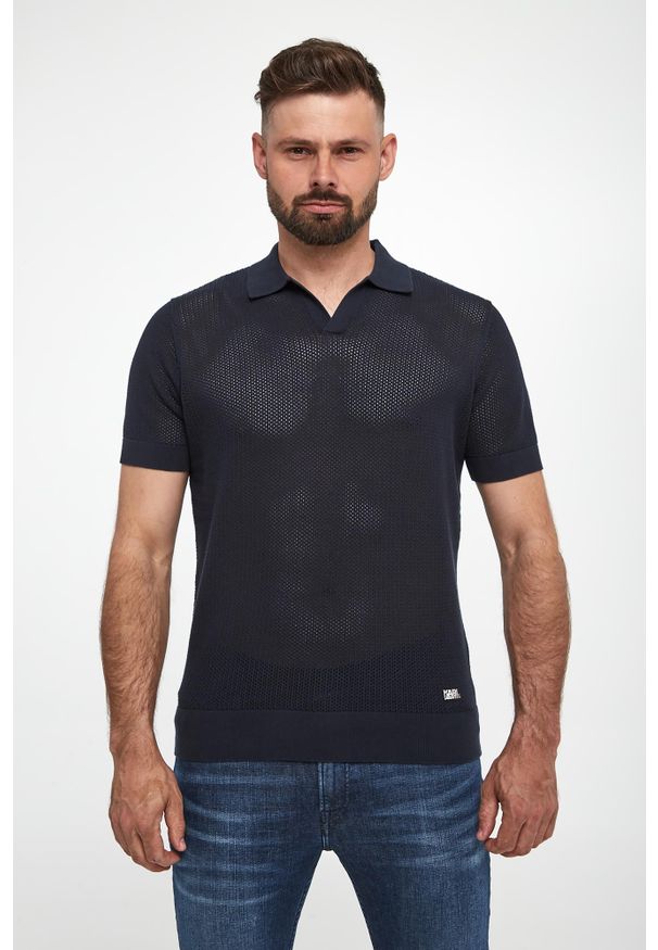 Karl Lagerfeld - Polo męskie z dzianiny ażurowej KARL LAGERFELD. Typ kołnierza: polo. Materiał: dzianina. Wzór: ażurowy