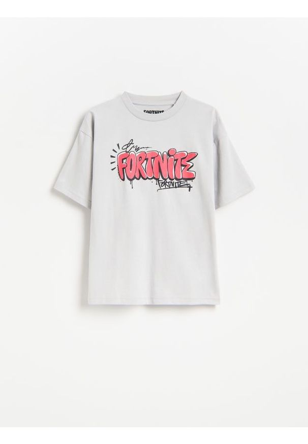 Reserved - Bawełniany t-shirt Fortnite - jasnoszary. Kolor: szary. Materiał: bawełna