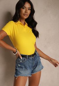 Renee - Żółty Bawełniany T-shirt Typu Polo Arsenllia. Okazja: na co dzień. Typ kołnierza: polo. Kolor: żółty. Materiał: bawełna. Styl: elegancki, casual, klasyczny