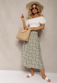 Renee - Zielone Szerokie Spodnie Culotte High Waist z Gumką w Talii Vikiisona. Stan: podwyższony. Kolor: zielony. Materiał: tkanina. Sezon: lato
