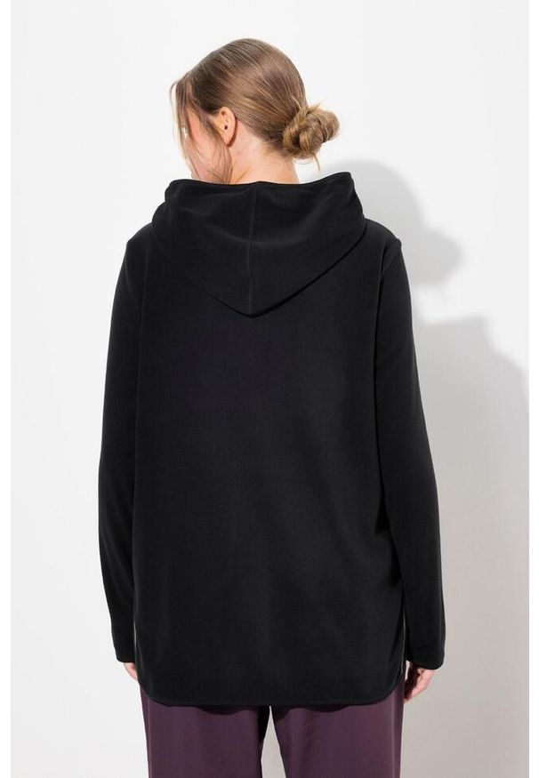 ULLA POPKEN - Damskie Polarowy półgolf krótki oversize kaptur długi rękaw z recyklingu. Kolekcja: plus size. Kolor: czarny. Materiał: poliester, materiał. Długość rękawa: długi rękaw. Długość: krótkie