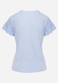 Renee - Niebieski T-shirt z Bawełny z Rękawami z Koronki Hycis. Kolor: niebieski. Materiał: bawełna, koronka. Wzór: koronka #4