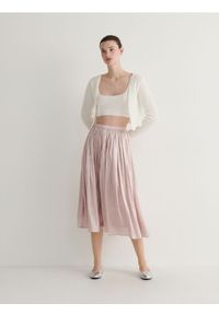 Reserved - Plisowana spódnica midi - pastelowy róż. Kolor: różowy. Materiał: tkanina