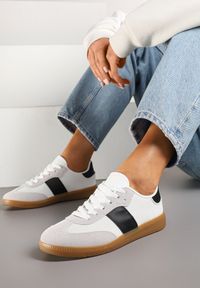 Born2be - Biało-Czarne Sneakersy Retro w Stylu Klasycznych Tenisówek Tanonea. Okazja: na co dzień. Zapięcie: sznurówki. Kolor: biały. Materiał: jeans #3