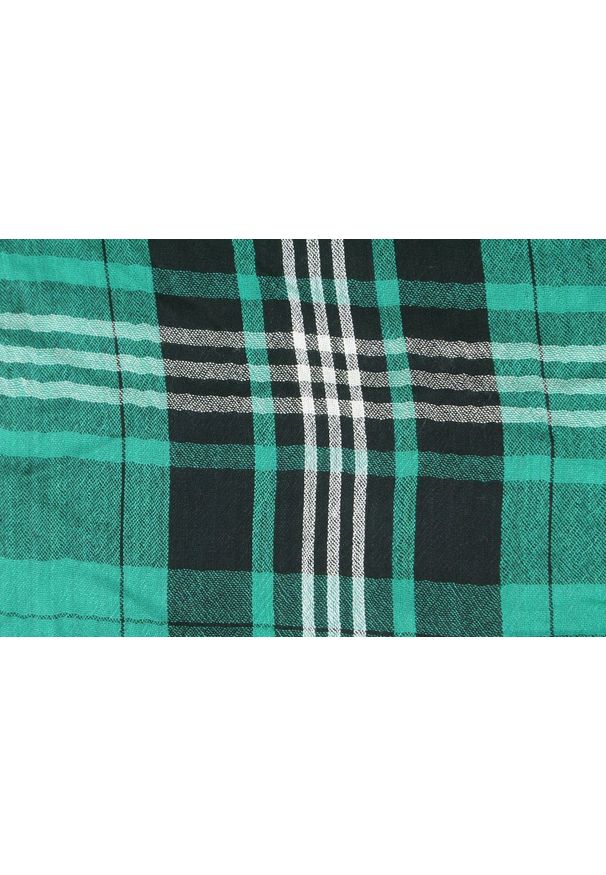 Lekki Szalik Wiosenno-Jesienny - Teer - Turkusowy w Kratę. Okazja: na spacer. Kolor: turkusowy. Materiał: wiskoza. Sezon: jesień, wiosna. Styl: elegancki