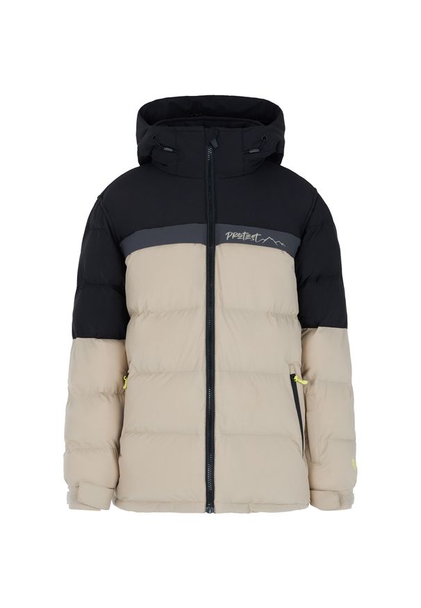 Protest - Kurtka narciarska/snowboardowa pikowana z kapturem zapinana na zamek Junior. Typ kołnierza: kaptur. Kolor: beżowy. Sezon: zima. Sport: snowboard, narciarstwo