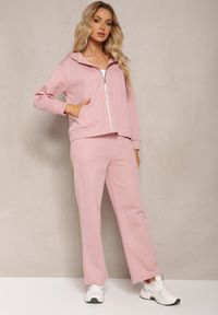 Renee - Różowy Komplet Dresowy Proste Spodnie i Zasuwana Bluza z Kapturem Nerathia. Kolor: różowy. Materiał: dresówka #5
