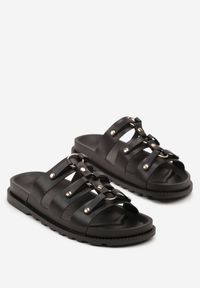 Born2be - Czarne Klapki w Stylu Gladiatorek z Aplikacją Idarose. Okazja: na co dzień, na imprezę. Kolor: czarny. Wzór: aplikacja. Styl: klasyczny, casual, elegancki #5