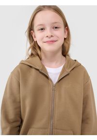 4f - 4F Bluza dresowa rozpinana z kapturem dziewczęca - beżowa 152 (11-12 lat). Okazja: na co dzień. Typ kołnierza: kaptur. Kolor: beżowy. Materiał: dresówka. Wzór: gładki, ze splotem. Sezon: lato. Styl: casual, sportowy #2