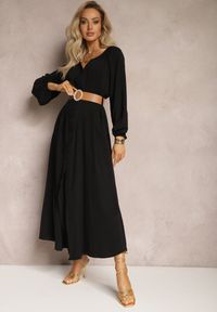 Renee - Czarna Sukienka Palane. Kolor: czarny. Materiał: materiał. Wzór: gładki, aplikacja. Styl: klasyczny. Długość: maxi #3