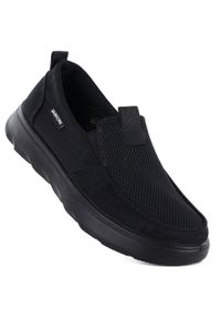 Półbuty męskie wsuwane czarne Vanhorn WN32302. Okazja: na co dzień. Zapięcie: bez zapięcia. Kolor: czarny. Materiał: tkanina. Styl: casual, sportowy #1