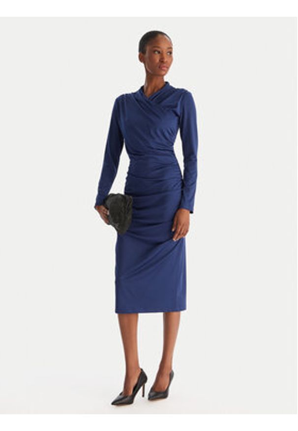ACCESS FASHION Sukienka koktajlowa 54-3040-225 Granatowy Slim Fit. Kolor: niebieski. Materiał: syntetyk. Styl: wizytowy