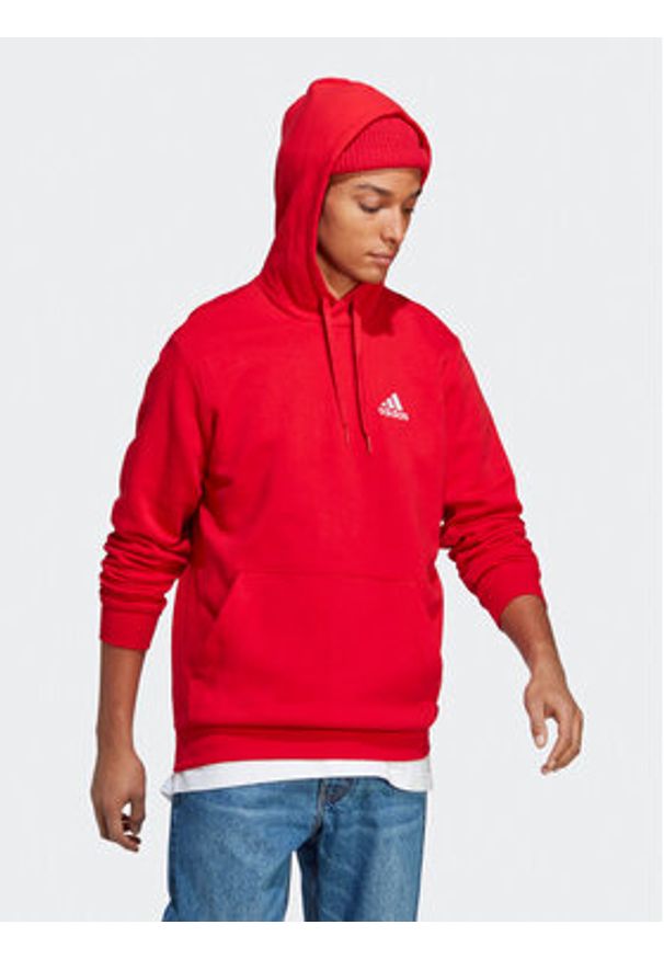 Adidas - adidas Bluza Essentials Fleece Hoodie H47018 Czerwony Regular Fit. Kolor: czerwony. Materiał: bawełna
