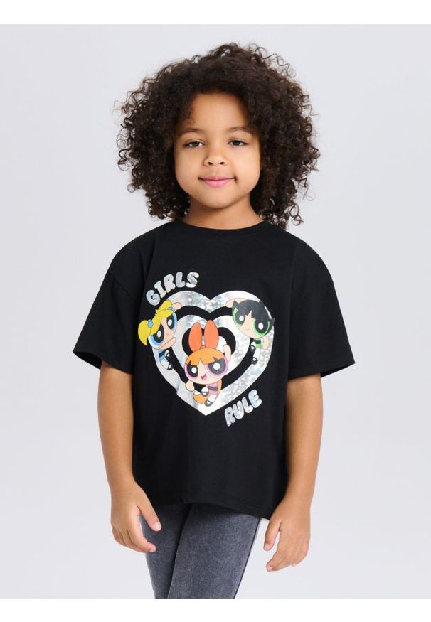 Sinsay - Bawełniana koszulka z nadrukiem Powerpuff Girls - czarny. Kolor: czarny. Materiał: bawełna. Wzór: nadruk