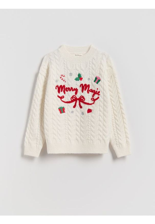 Reserved - Świąteczny sweter - złamana biel. Materiał: dzianina. Styl: wizytowy