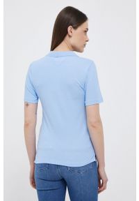 TOMMY HILFIGER - Tommy Hilfiger polo damski kolor niebieski. Typ kołnierza: polo. Kolor: niebieski. Materiał: bawełna, dzianina. Długość: krótkie #4
