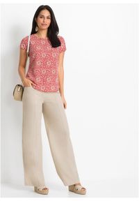 bonprix - Spodnie palazzo z przewiewnej mieszanki lnu. Kolor: beżowy. Materiał: len #3