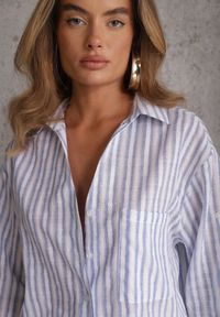 Renee - Jasnoniebieska Koszula Oversize z Bawełny w Paski z Podwijanymi Rękawami Mesevis. Kolor: niebieski. Materiał: bawełna. Wzór: paski. Styl: elegancki #4