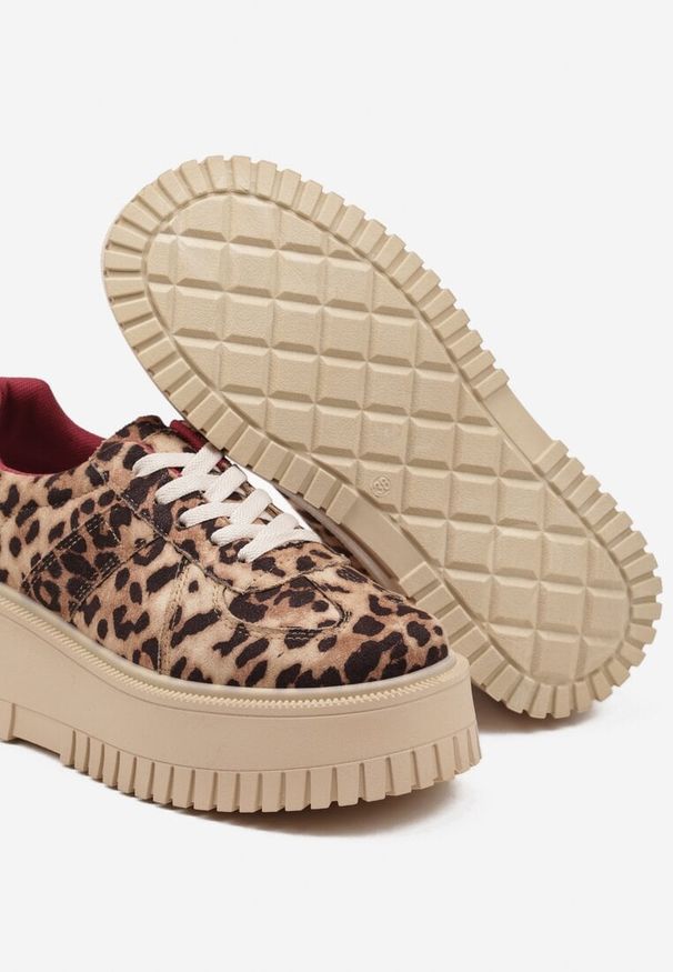 Born2be - Panterkowe Sneakersy w Stylu Tenisówek na Platformie z Tłoczeniami Firreis. Okazja: na co dzień. Materiał: jeans. Obcas: na platformie