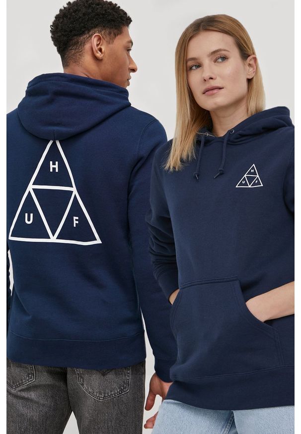 HUF Bluza kolor granatowy z kapturem z nadrukiem. Okazja: na co dzień. Typ kołnierza: kaptur. Kolor: niebieski. Materiał: dzianina. Wzór: nadruk. Styl: casual
