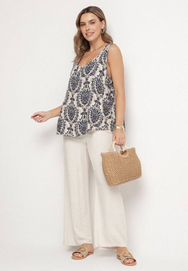 Born2be - Niebieska Bluzka z Bawełny ze Wzorem Boho Napolea. Kolor: niebieski. Materiał: bawełna. Styl: boho