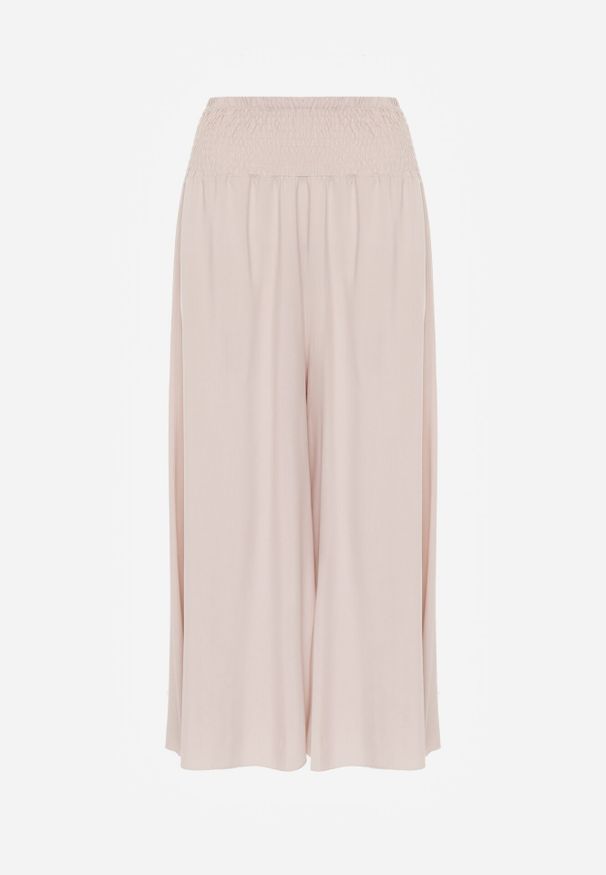 Born2be - Jasnobeżowe Szerokie Spodnie z Wiskozy o Długości 7/8 Inule. Stan: podwyższony. Kolor: beżowy. Materiał: wiskoza