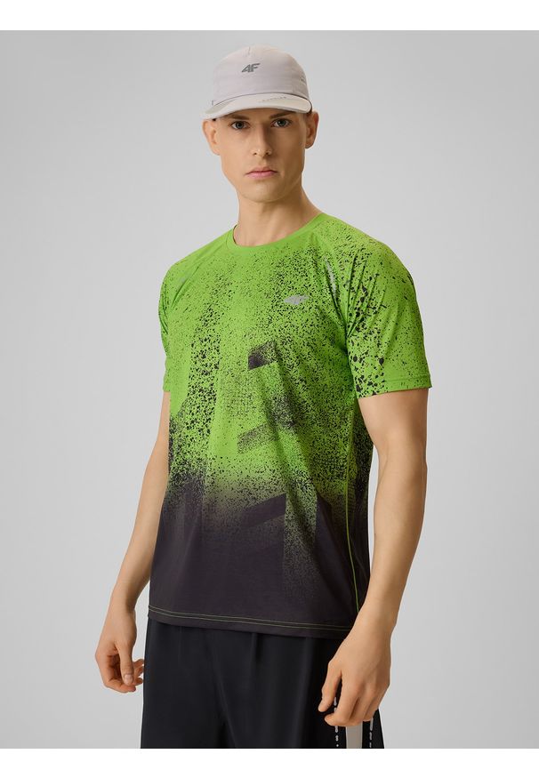 4f - 4F Koszulka do biegania szybkoschnąca męska - zielona L. Kolor: zielony. Materiał: dzianina, materiał, włókno. Sport: bieganie, fitness