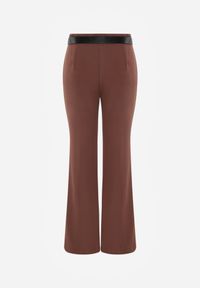 Renee - Brązowe Eleganckie Spodnie Dzwony w Kant z Paskiem i Metaliczną Klamrą Telepadia. Okazja: do pracy. Kolor: brązowy. Materiał: lakier. Styl: elegancki #4