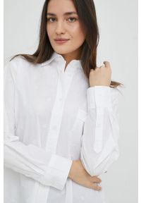 TOMMY HILFIGER - Tommy Hilfiger koszula bawełniana damska kolor biały relaxed z kołnierzykiem klasycznym. Typ kołnierza: kołnierzyk klasyczny. Kolor: biały. Materiał: bawełna. Wzór: haft. Styl: klasyczny #3