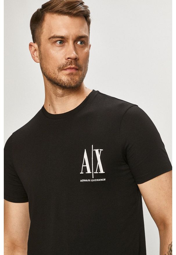 Armani Exchange - T-shirt. Okazja: na co dzień. Kolor: czarny. Wzór: nadruk. Styl: casual