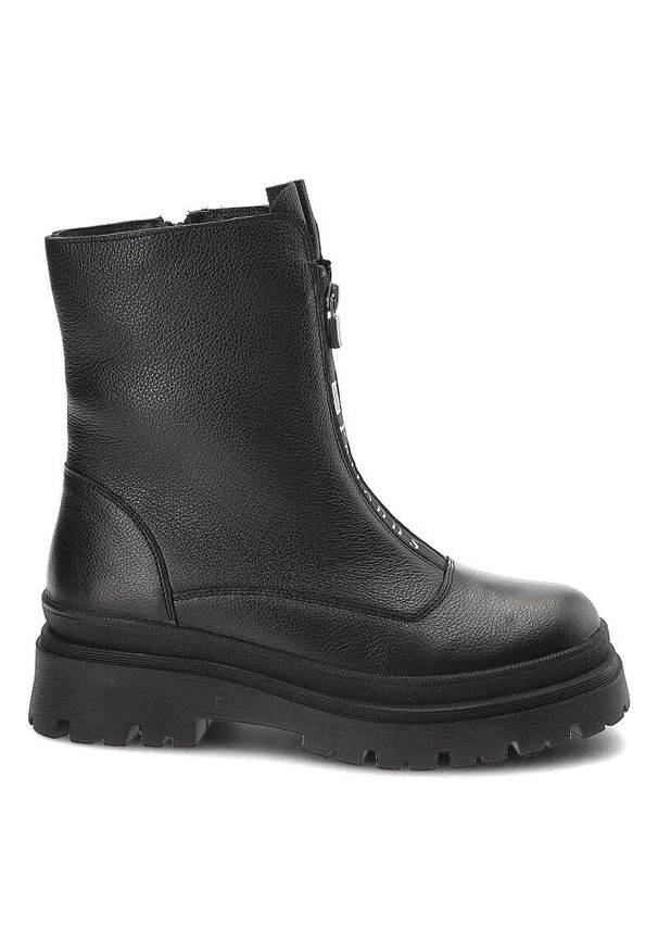 Czarne Botki Pollonus Ocieplane Buty Damskie. Kolor: czarny. Materiał: syntetyk, futro, skóra. Szerokość cholewki: normalna. Wzór: aplikacja. Sezon: zima. Styl: elegancki