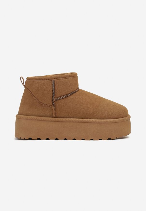Born2be - Jasnobrązowe Śniegowce na Grubej Podeszwie z Futerkiem Sailice. Okazja: na co dzień. Kolor: brązowy. Materiał: futro. Sezon: zima. Styl: casual