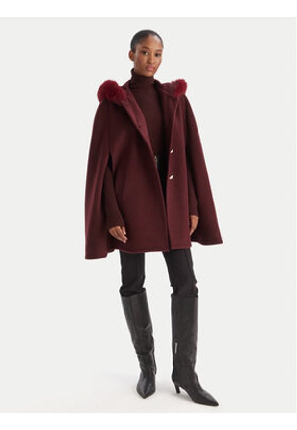 YES LONDON Płaszcz wełniany CD1223ECO Bordowy Regular Fit. Kolor: czerwony. Materiał: syntetyk