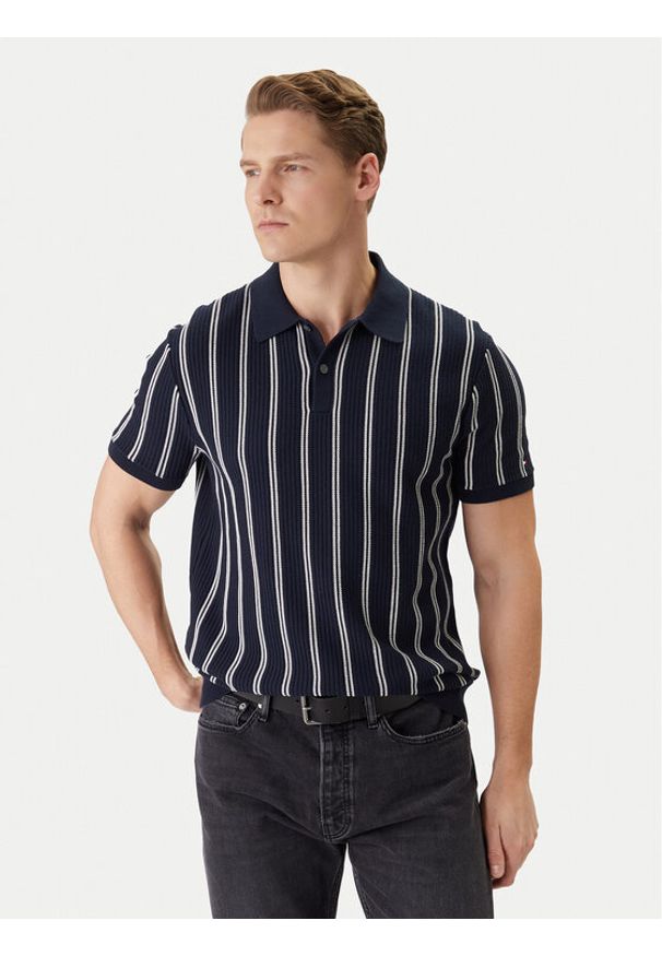 TOMMY HILFIGER - Tommy Hilfiger Polo Vertical MW0MW41949 Granatowy Regular Fit. Typ kołnierza: polo. Kolor: niebieski. Materiał: bawełna