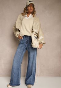 Renee - Niebieskie Jeansy High Waist z Szeroką Nogawką Elzaria. Okazja: na co dzień. Stan: podwyższony. Kolor: niebieski. Styl: klasyczny, casual, elegancki