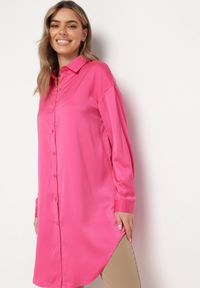 Born2be - Różowa Koszula na Guziki o Przedłużonym Kroju Alephio. Kolor: różowy. Materiał: materiał. Długość: długie. Styl: elegancki #7