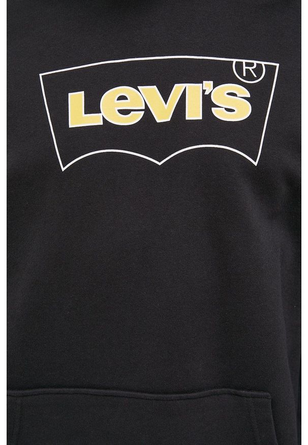 Levi's® - Levi's bluza bawełniana męska kolor czarny z kapturem z nadrukiem. Okazja: na spotkanie biznesowe. Typ kołnierza: kaptur. Kolor: czarny. Materiał: bawełna. Wzór: nadruk. Styl: biznesowy