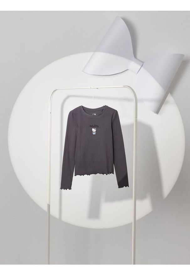 Sinsay - Bluzka z długim rękawem Hello Kitty - szary. Kolor: szary. Długość rękawa: długi rękaw. Długość: długie. Wzór: motyw z bajki