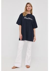 Max Mara Leisure t-shirt damski kolor granatowy. Kolor: niebieski. Materiał: bawełna. Długość rękawa: krótki rękaw. Długość: krótkie. Wzór: nadruk #3