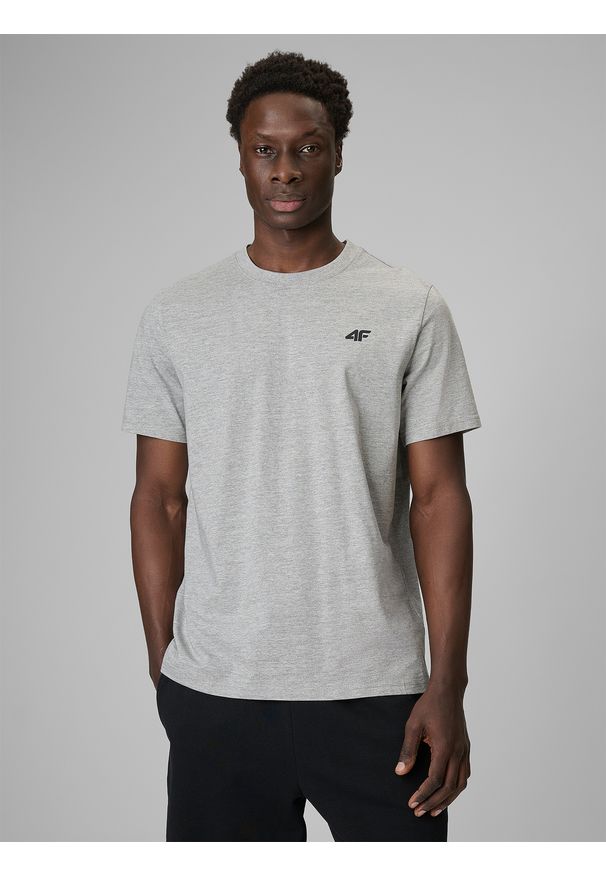 4f - 4F T-shirt regular gładki męski - szary L. Okazja: na co dzień. Kolor: szary. Materiał: jeans, materiał. Wzór: gładki. Styl: casual, klasyczny
