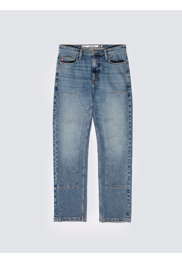 Big-Star - Jeansy męskie z przeszyciami niebieskie Colt Double Knee 406. Okazja: na co dzień. Stan: podwyższony. Kolor: niebieski. Styl: casual