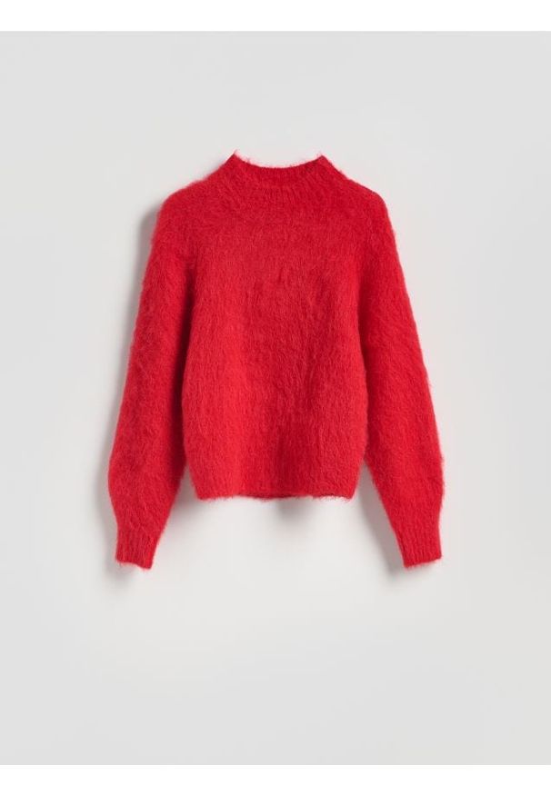 Reserved - Sweter z alpaką - czerwony. Kolor: czerwony. Materiał: dzianina, wełna